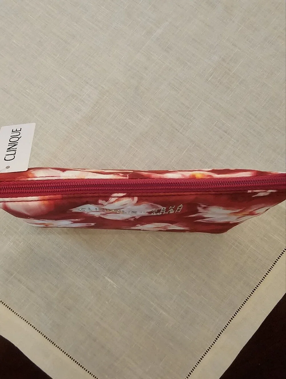 Clinique Cosmetic Makeup Bag Pouch Pink Red Floral by Jonathan Cohen  9×5×2